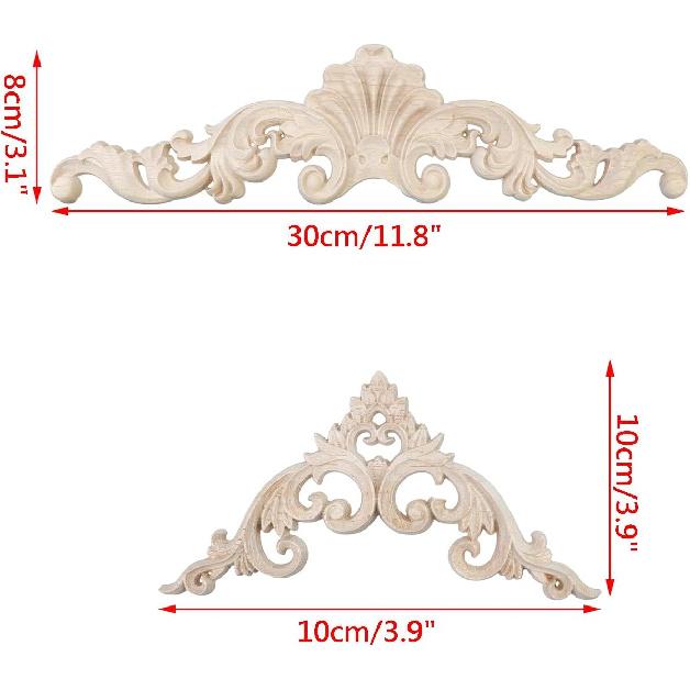 Wealrit 5 PCS Wood Carved Appliques Unpainted Wooden Decorative Onlays Furniture Corner/Center Decals for Door Wall Ceiling Cabinet Dresser(3.9" x