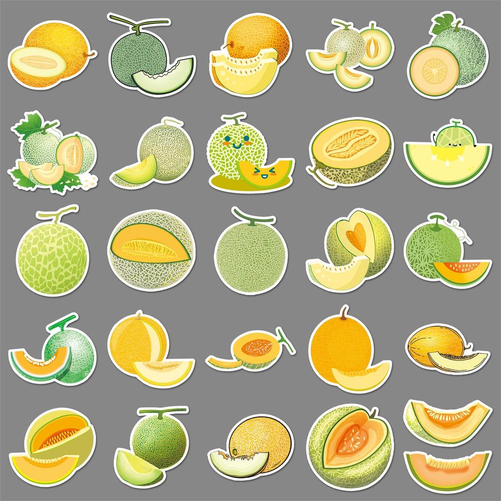 51-Piece Waterproof Cantaloupe Melon Cartoon Sticker Set for Phones, Notebooks, and Luggage