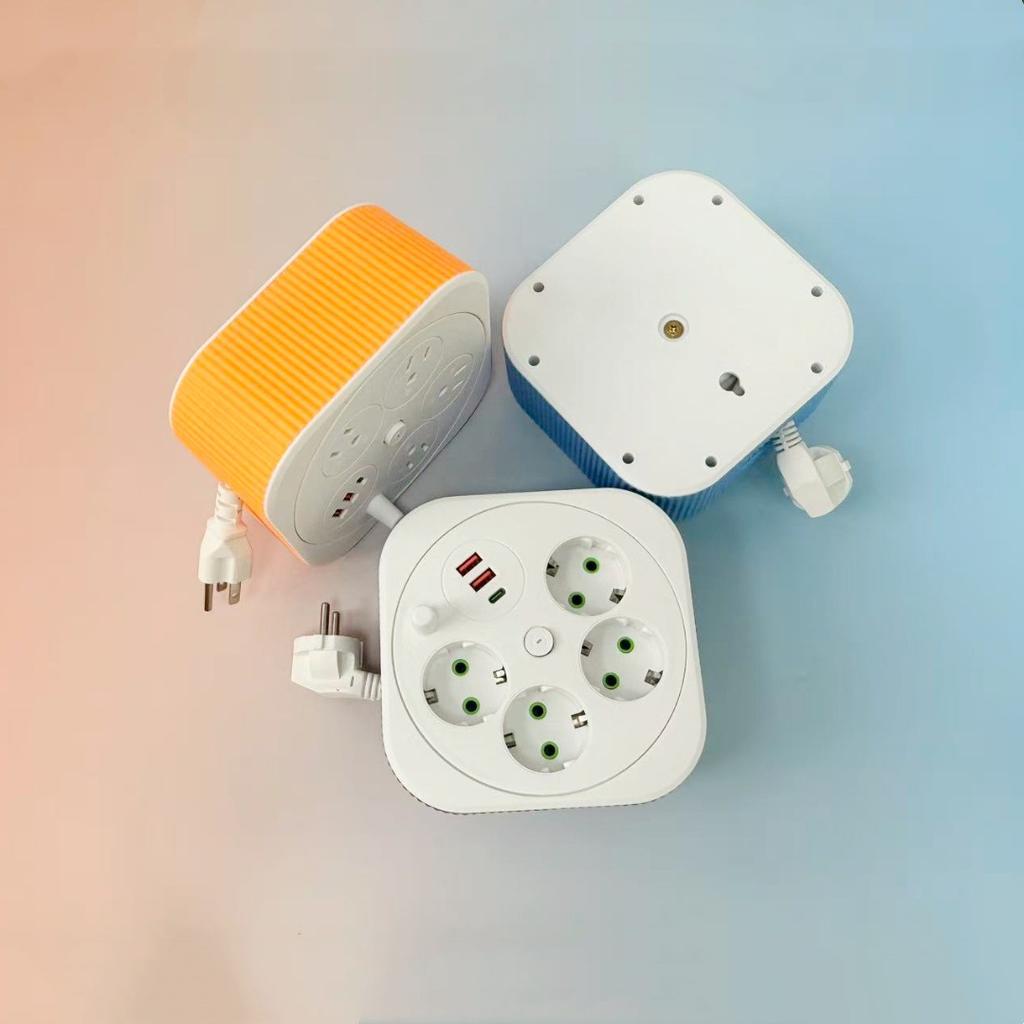 Retractable USB Power Strip – Square Portable Extension Cord with 2-Meter Cable, Multi-Socket Charging Station