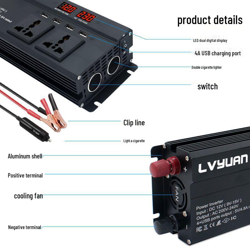 Lvyuan 12V/24V To 220V Modified Sine Wave Car Inverter, 500W-4000W Power Strip Style