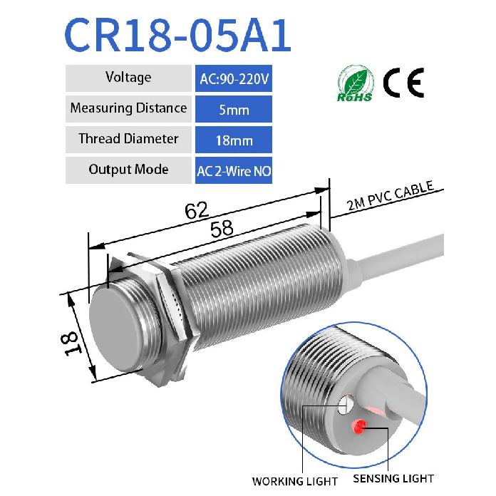 GTRIC M18 Capacitive Proximity Sensor 10-30V DC 3 Wires NPN PNP NO NC Flush Non-Flush Non-Metal Sensing Switch With 2m Cable