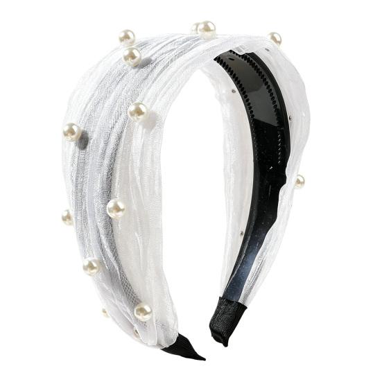huaqianguhh Wide Edges Hair Hoop, Breathable Mesh Headband with Imitation Pearls Decor, Anti-Slip Hemming Face Shaping Accessory