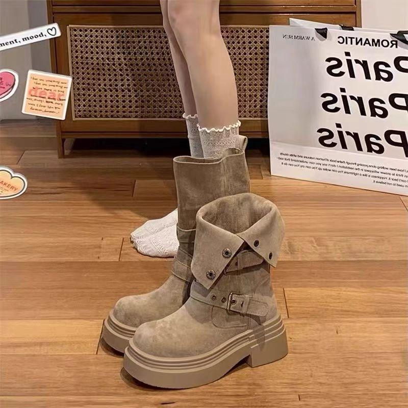 Fashion Retro D sponge cake thick sole British style slim legs for women 2025 new fashion slimming and height increasing single boots