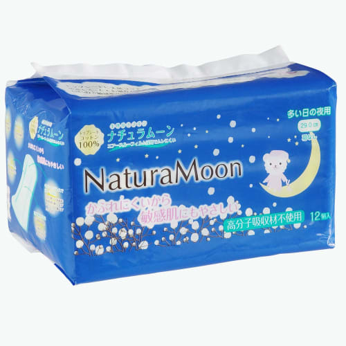 Natura Moon Sanitary Napkins, Heavy Flow Night Use (No Wings), 12-Pack