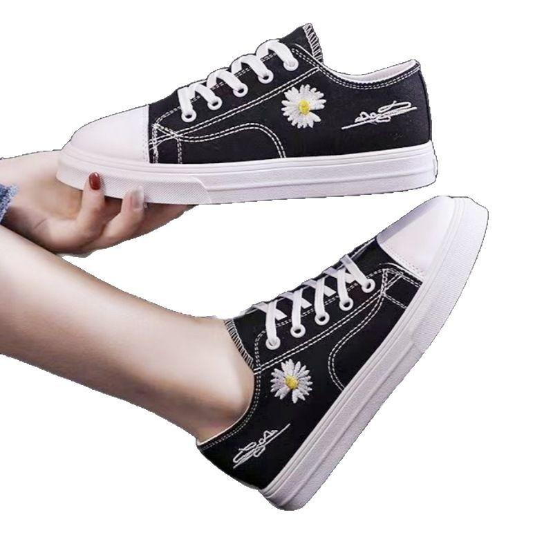 Canvas Student Casual Flat Baseplate Shoes Small Daisy Lace-up Platform Shoes Casual Shoes