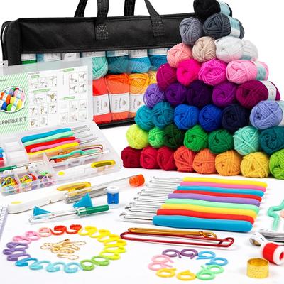 113 Piece Crochet Kit with Yarn Set– 1600 Yards Assorted Yarn for Knitting and Crochet, 73PCS Crochet Accessories Set Including Ergonomic Hooks