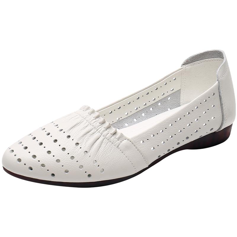 Fashion GKTINOO Women Hollow Flat Shoes Casual Loafers Female Fashion Moccasins Slip On Breathable Comfort Genuine Leather Ladies Shoes