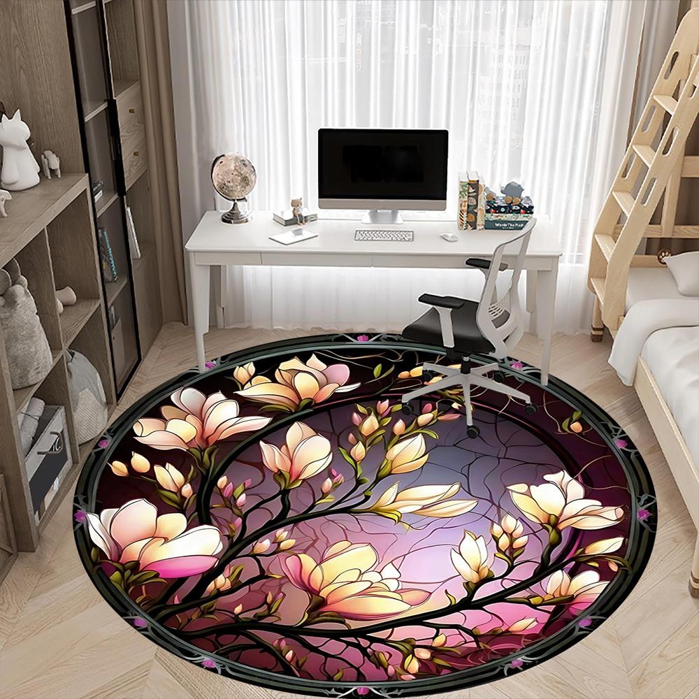 1pc Floral StainedGlass Office Round Area Rug, Indoor Mat Suitable ForOffice, Under Office Chairs Bedroom Living Room Home Decor, Room Deco D168