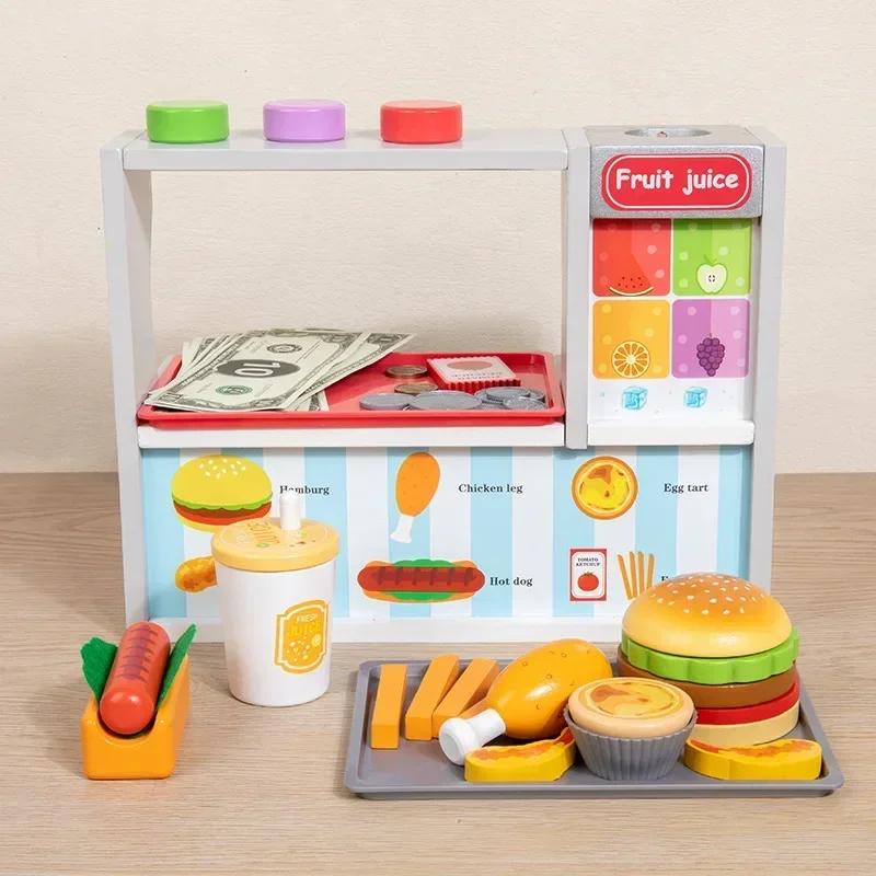 Wooden Ice Cream Counter Playset for Toddler Toy Montessori Kitchen Pretend Play Toy Kitchen Accessories Kids Role Playing Games
