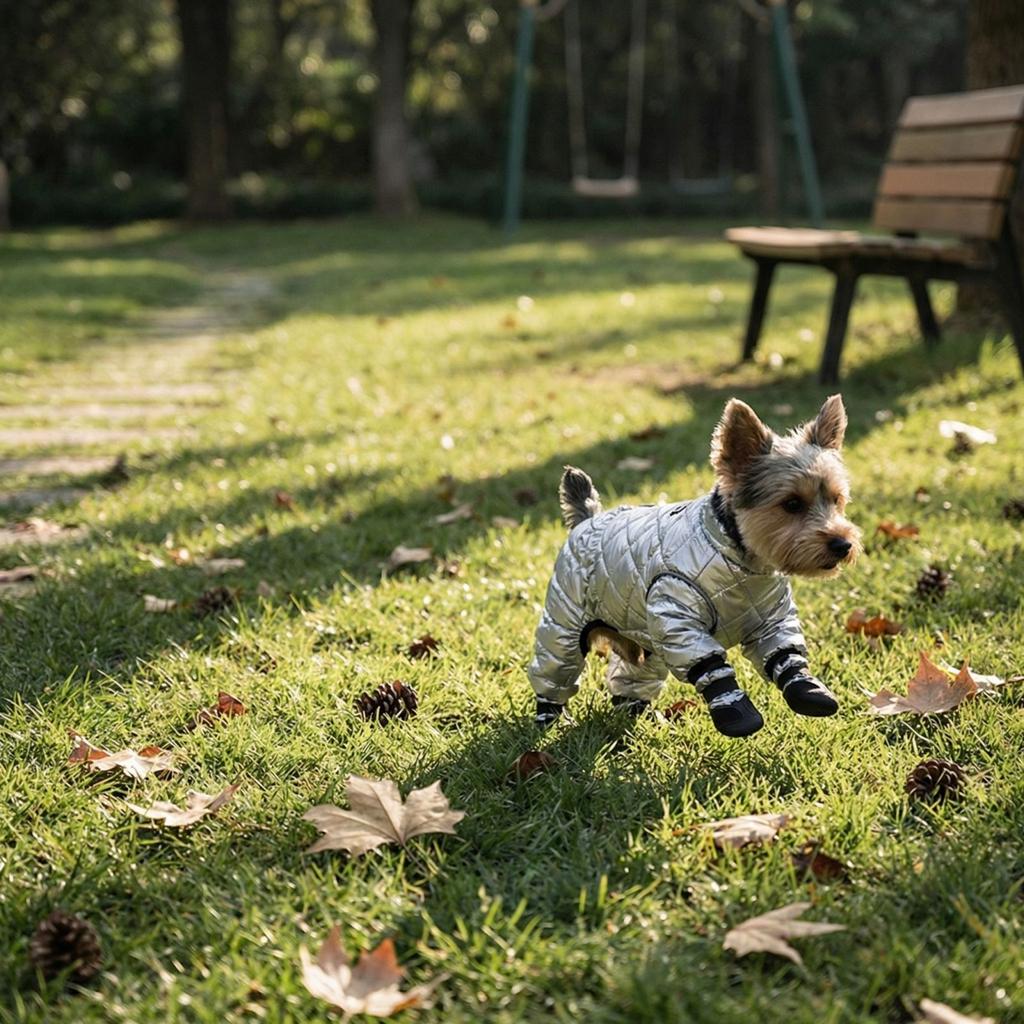 Quilted Full Body Dog Jumpsuit with Four Leg Coverage and Harness Opening for Small and Medium Pets