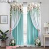 2pcs   Light Filtering Curtains  print Elegant Green and White Curtain Fabric (without rod) Thermal Insulation   and Room