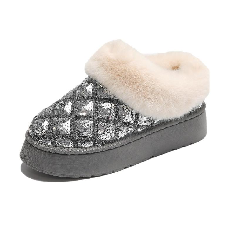 Autumn Winter Sequins Ladies' Snow Boots Thick Soled Bag And Cotton Slippers Worn With Fleece For Warmth Cotton Shoes