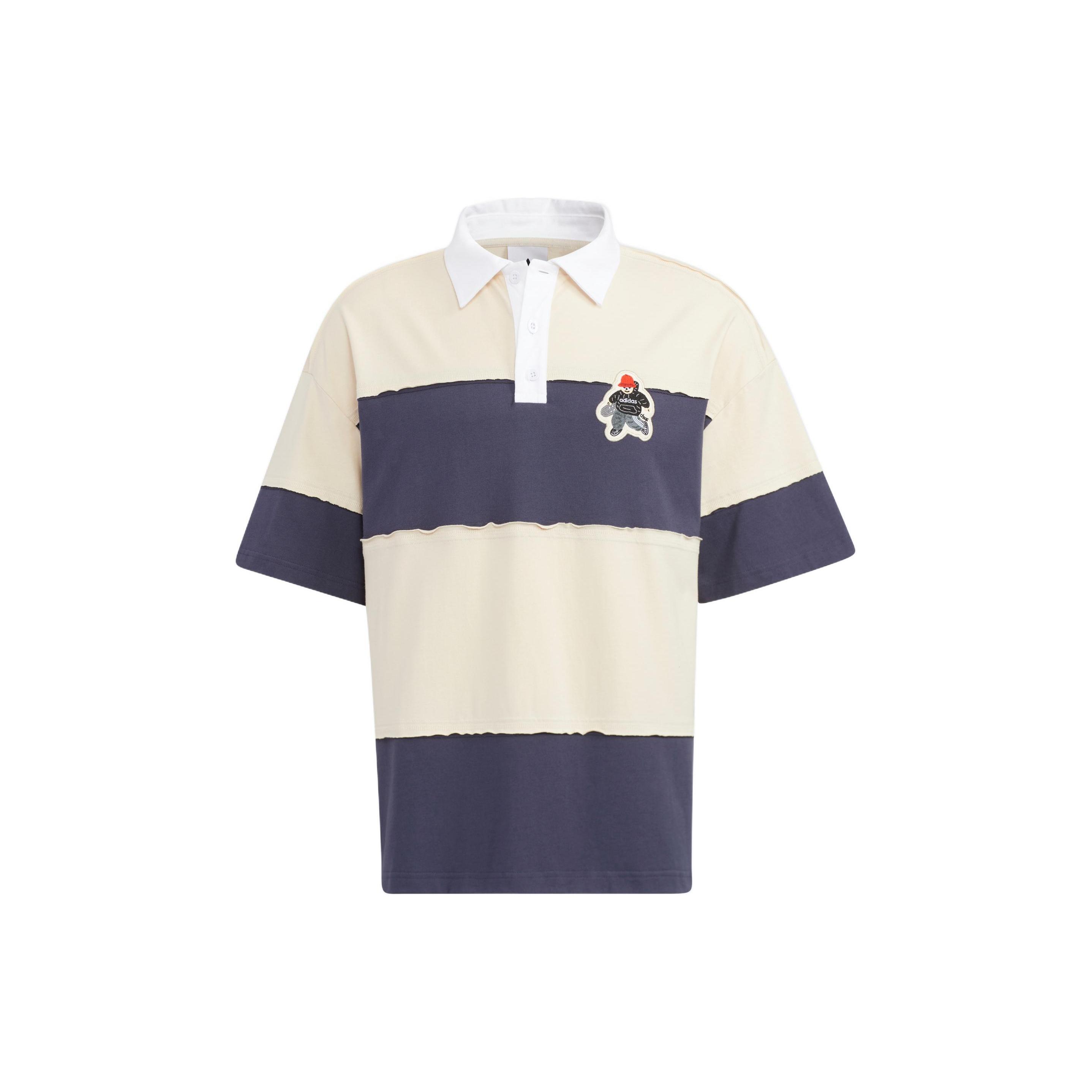 adidas x CHARR Short Sleeve Polo Shirt Cream White Navy Men s HR3467 XXXL