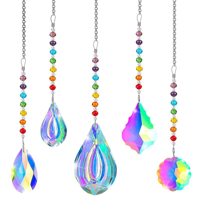 1Pc Colorful Crystal Sun Catcher Rainbow Maker with Hanging Chain for Home Decoration Thanksgiving Theme