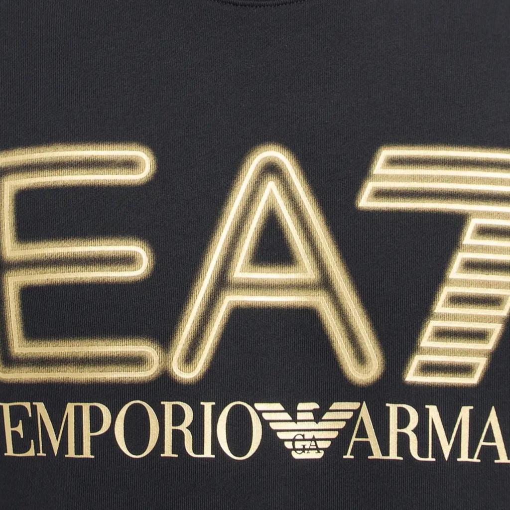 Emporio Armani EA7 SS24 Letter Logo Printed Crew Neck Pullover Long Sleeve Sweatshirt Men Sweatshirt Black 3DPM63-PJSHZ-0208