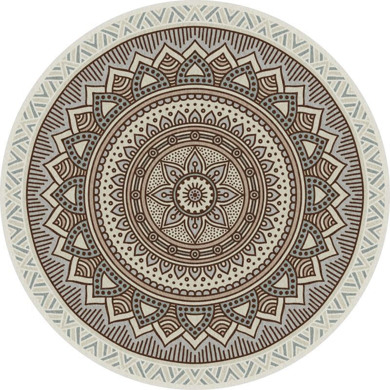 Vintage Mandala Round Boho Area Rug Non‑Slip Soft Circular Carpet for Living Room Bedroom Apartment Home Decor Machine Washable