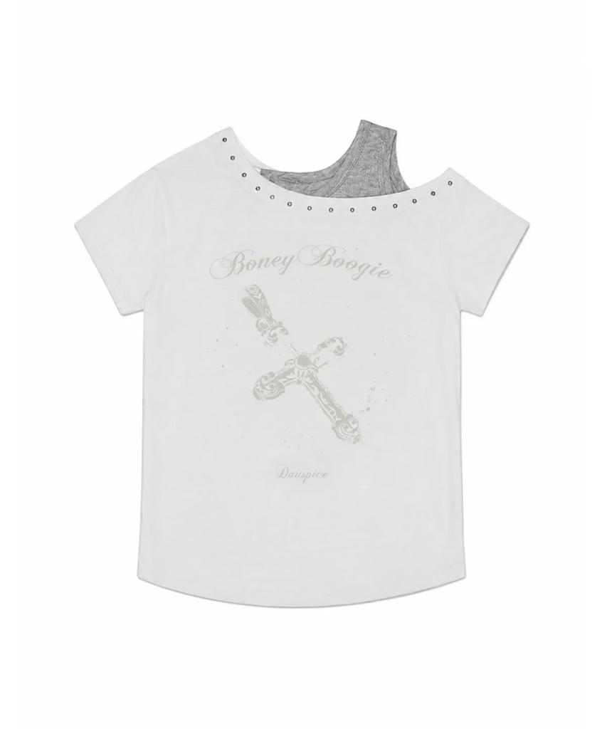 DAUSPICE (Duc) Bb Layered One-Shoulder T-Shirt White