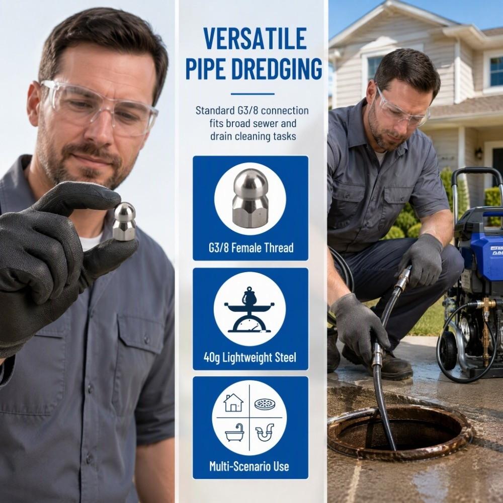 Stainless Steel Sewer Cleaning Nozzle Drain Cleaning Nozzle  Spray Disinfection