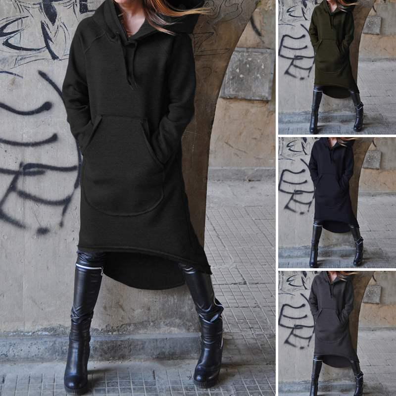Women's Irregular Long Fleece Hooded Jacket - Available in 4 Colors & 8 Sizes (2023)