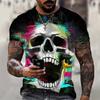 Men's Summer 3D Printed Skull Personalized Cool Print Pattern Punk Rock Retro Men's Trendy Cool Short Sleeved T-shirt