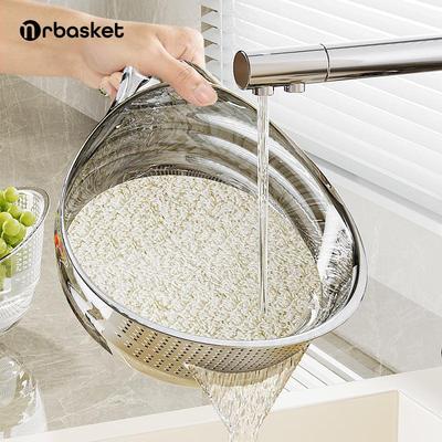 Bacia de Lavar Arroz e Produtos Multifuncional para Cozinha com Cesto Escorredor