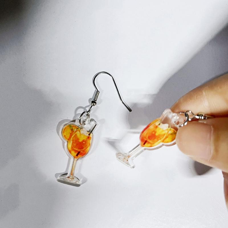 

Фестиваль пива Бокал Вина Серьги с апельсиновым соком Модные серьги Плоский 2D дизайн Женские украшения для вечеринки Подарок друзьям A