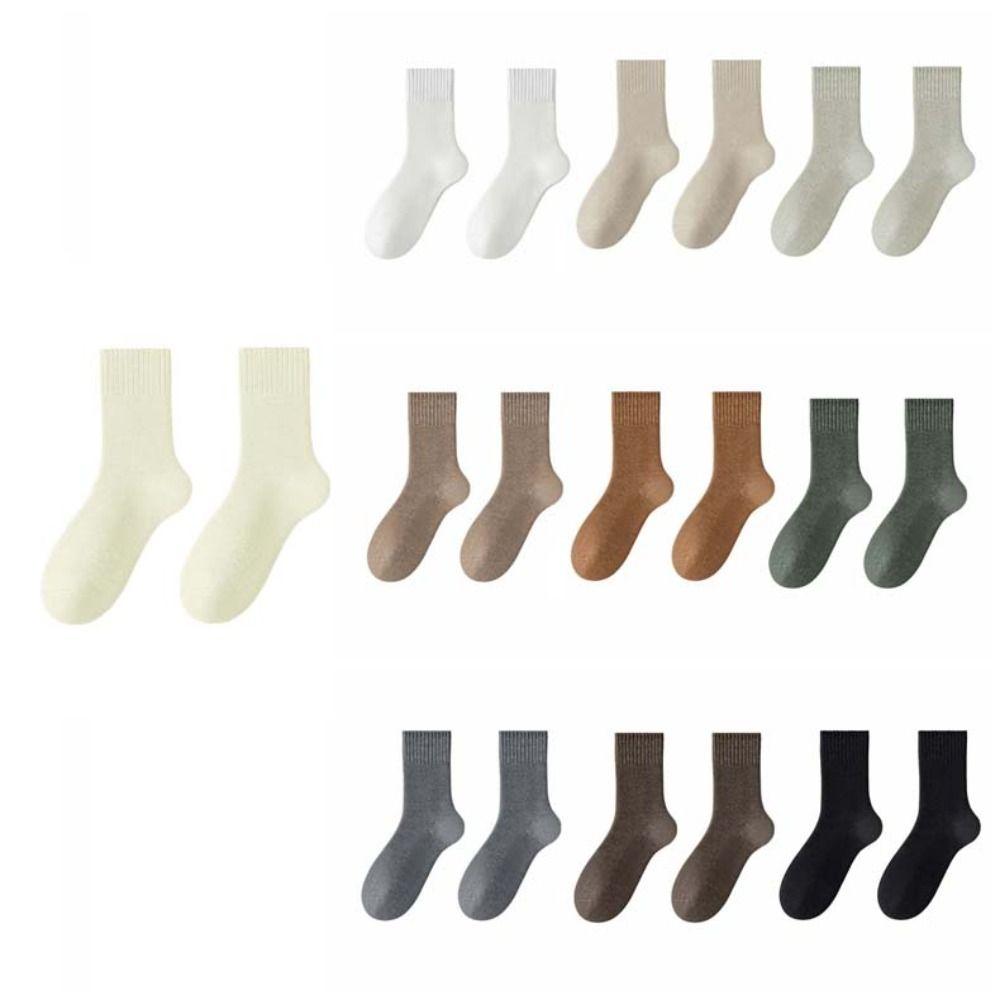 5Pairs Simple Thermal Mid Length Socks Stripe Winter Socks Men Thicken Warm Socks  Autumn Winter