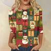 Women's Fashion Casual Round Neck Three-quarter Sleeve Christmas Print T-shirt Top