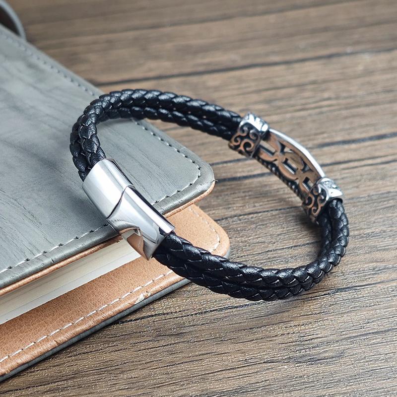 Lucky Cloud Chain Pattern Leather Bracelet Simple Magnetic Buckle Stainless Steel Braided Bracelet Men's Jewelry Gift Wholesale