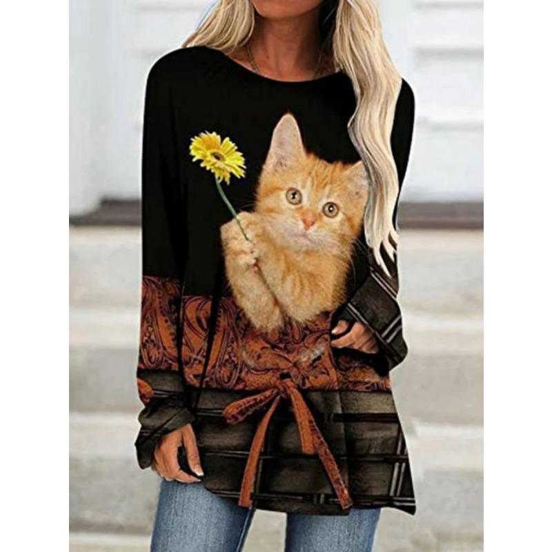 Women's Printed Long-sleeved T-shirt, Suitable for Spring, Autumn and Winter Seasons. Fashionable and Versatile, Machine Washable.