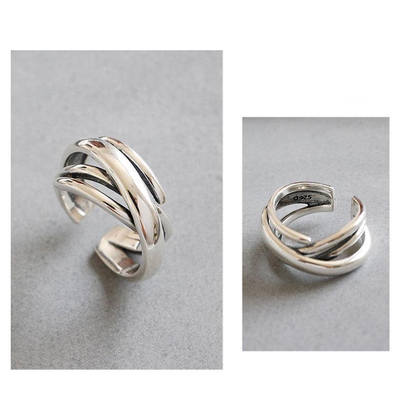 925 Sterling Silver Rings For Women Bohemian Adjustable Geometric Irregular Rings Exaggerated Novelty Jewelry S-R406