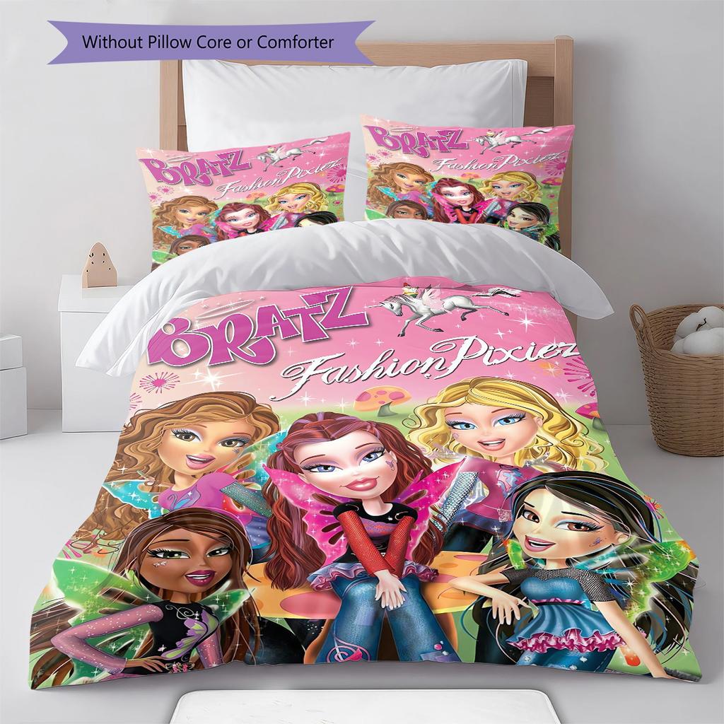 Bratz Doll Pattern Bedding Quilt Set Quilt Cover Pillowcase Home Decoration Gift (1 * duvet cover + 2 * pillowcase, without core)