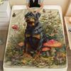 Rottweiler and Grass,pattern Flannel Blanket, High quality Comfortable for All Seasons, Home Decor, Warmth and Comfort, Perfect for Gifts.