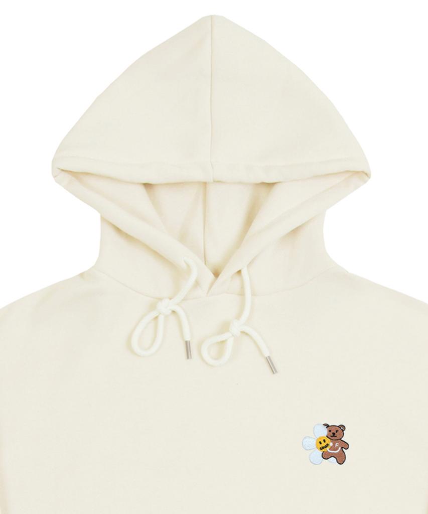 [Unisex] Flower Bear Embroidered Smile Hoodie_Cream