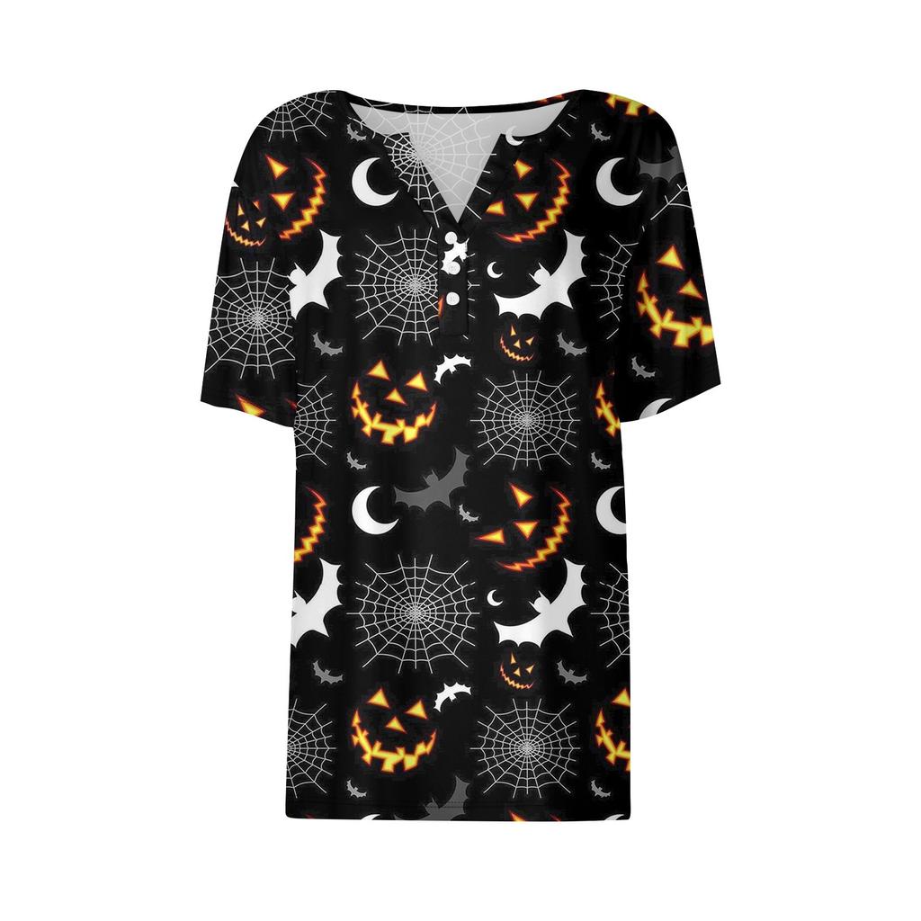 Damen-T-Shirt, T-Shirt, bedruckt, Knopfleiste, kurzärmelig, für den Alltag, Wochenende, modisch, Basic, V-Ausschnitt, normales Oberteil