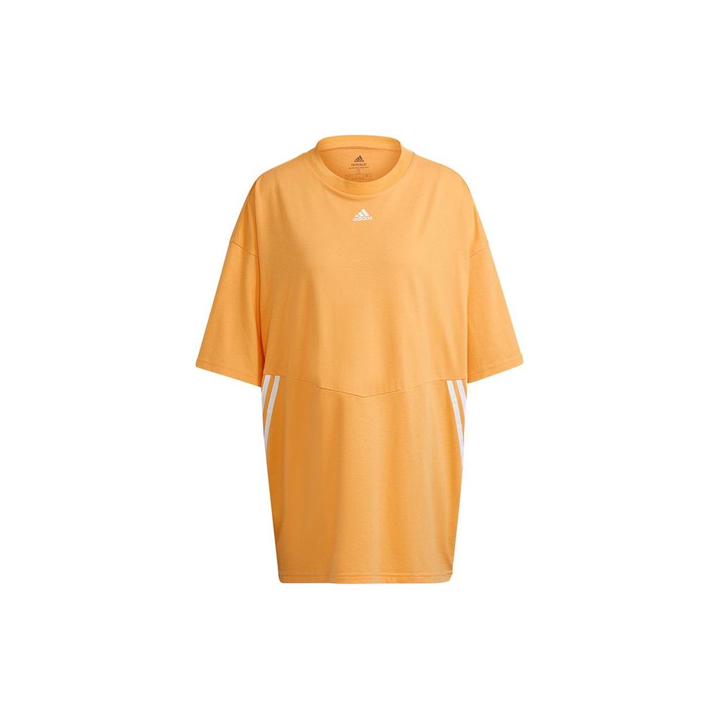Adidas Oversized Striped Print Tee With Round Neck And Short Sleeves Women Tops Orange H65062