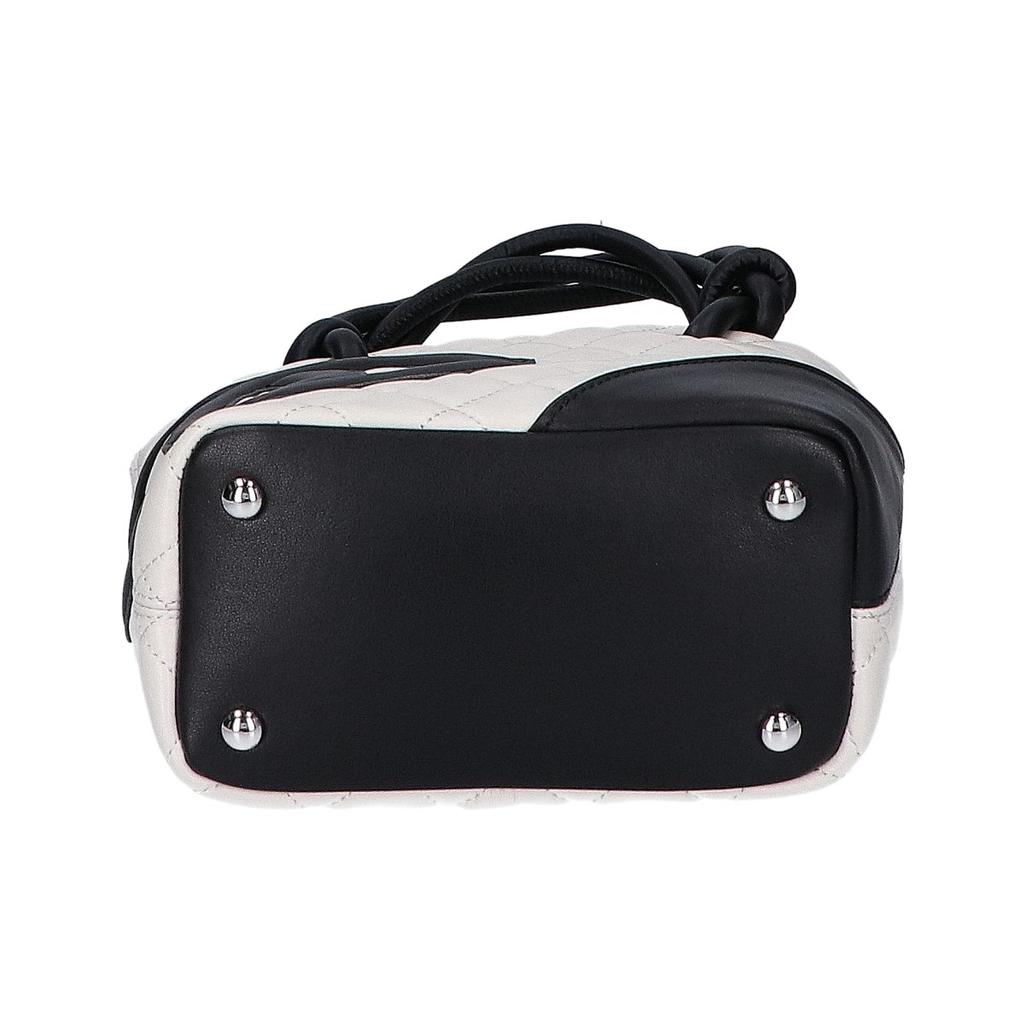 CHANEL A25166 Cambon Line Lambskin Small Tote Bag Handbag Black x whiteUsed