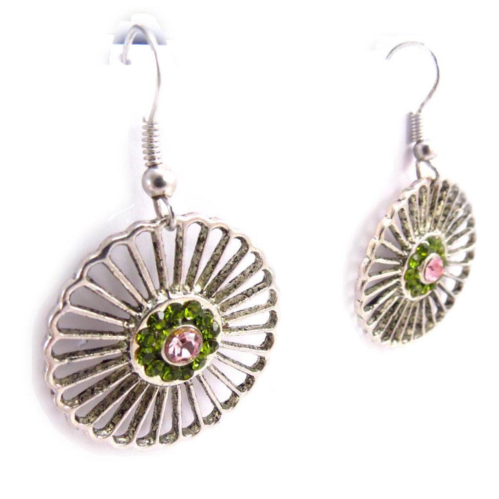 Les Trésors De Lily [J5985] - Silver Green 'Memories of the Past' Designer Earrings