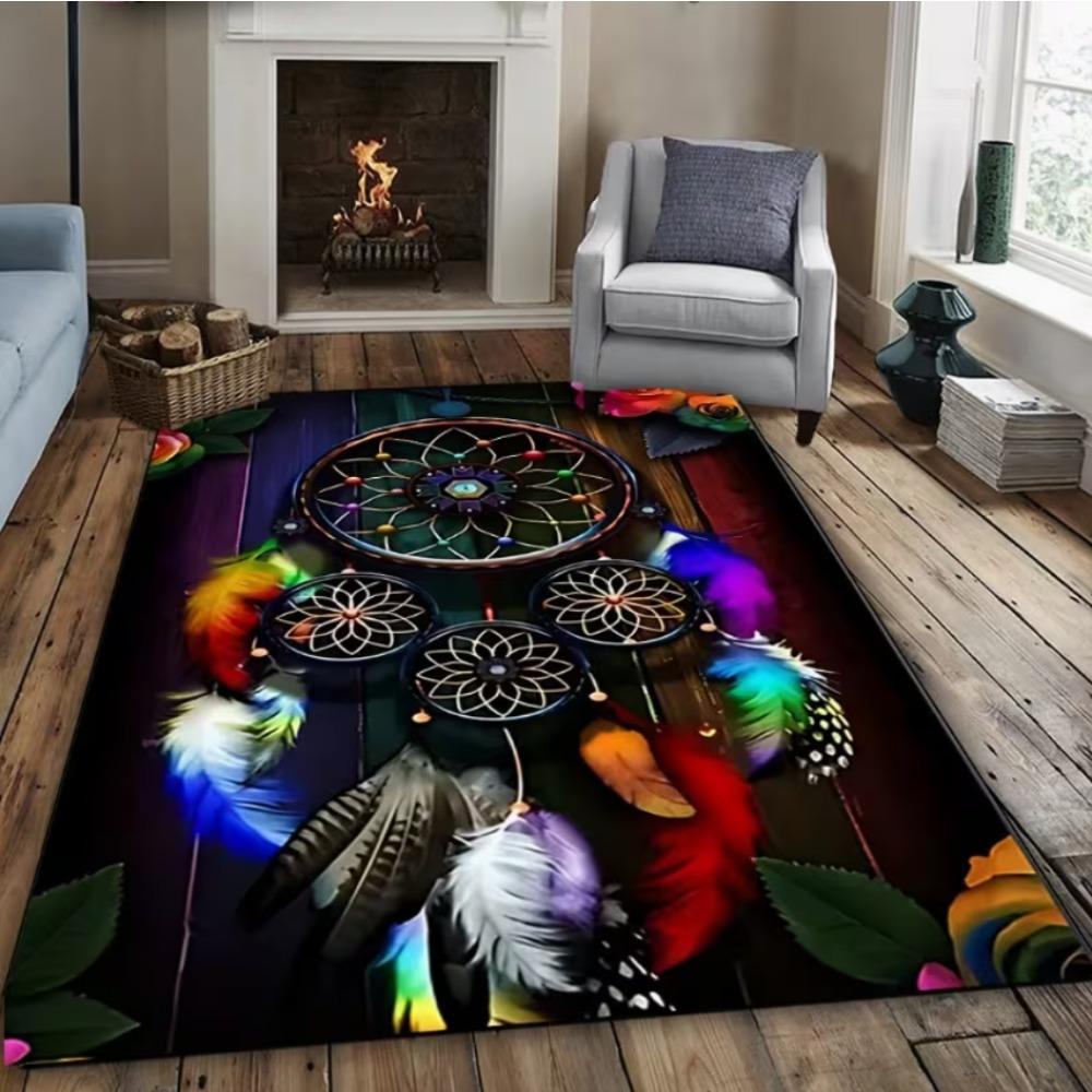 

Purple Wolf Dreamcatcher Pattern Anti Slip Soft Stain Resistant Carpet Perfect for Living Room Vacation Villa Mysterious Art Rug 40x60cm