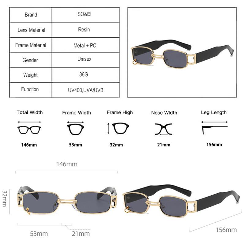 SHAUNA Ins Popular Fashion Small Rectangle Women Luxury Sunglasses Vintage Metal Ring Decoration Men Punk Sun Glasses UV400