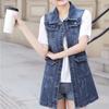 Women's Long Denim Vest - Oversized Sleeveless Single Breasted Tank Top Ripped Fashion Pockets Outwear Long Vintage Jackets
