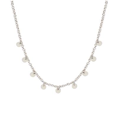 [R3749] - Silver 'Leaves' Silver Necklace (rhodium) - 45cm - 4mm