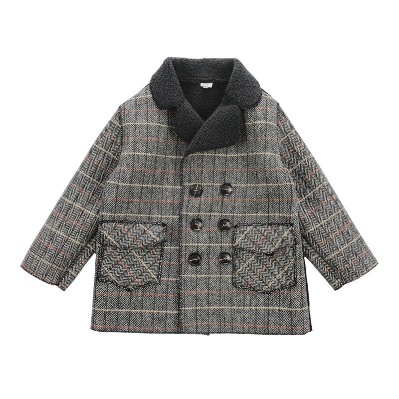 Chlapecký vlněný kabát střední délky - Podzim 2025 Módní flísová podšívka pro malé až střední děti