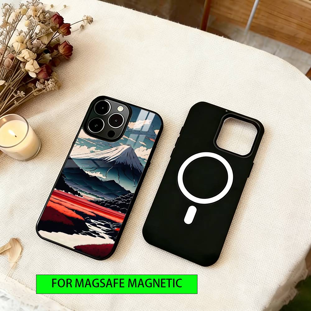 Japan Mount Fuji Cherry Phone Case For iPhone17,16,15,14,13,12,11 Plus,Pro Magnetic with Magsafe Wireless Charging