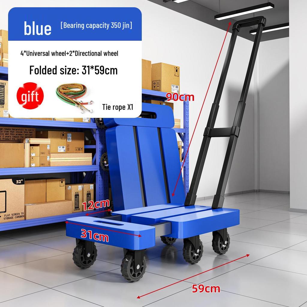 Folding Six-Wheel Silent Hand Truck with Telescopic Drawbar for Express Delivery