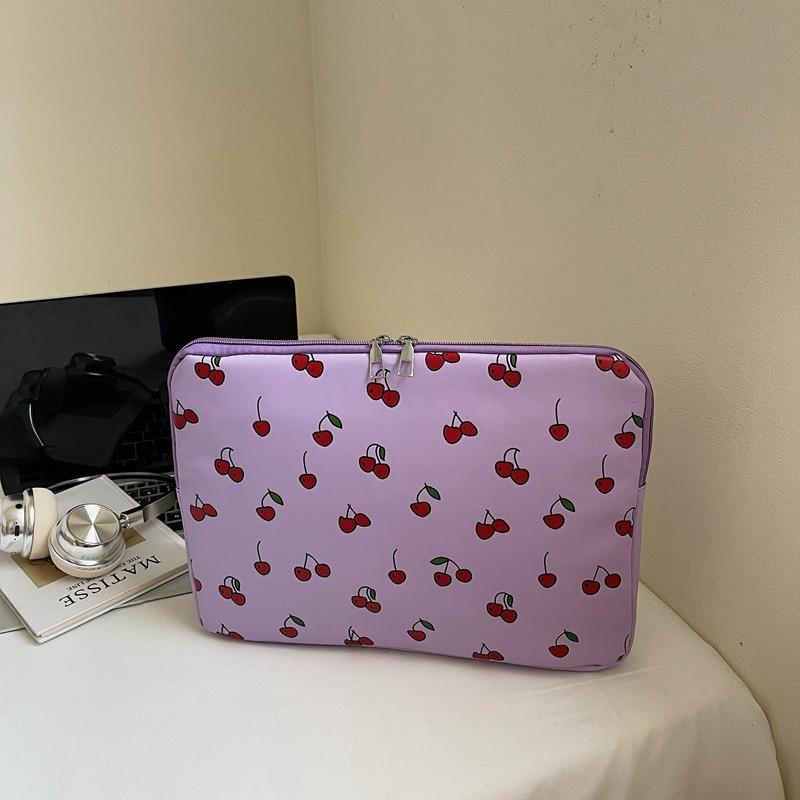 Simple Cherry Print Tablet Liner Bag Notebook Wear-resistant Computer Protective Cover Storage Bag Clutch Bag