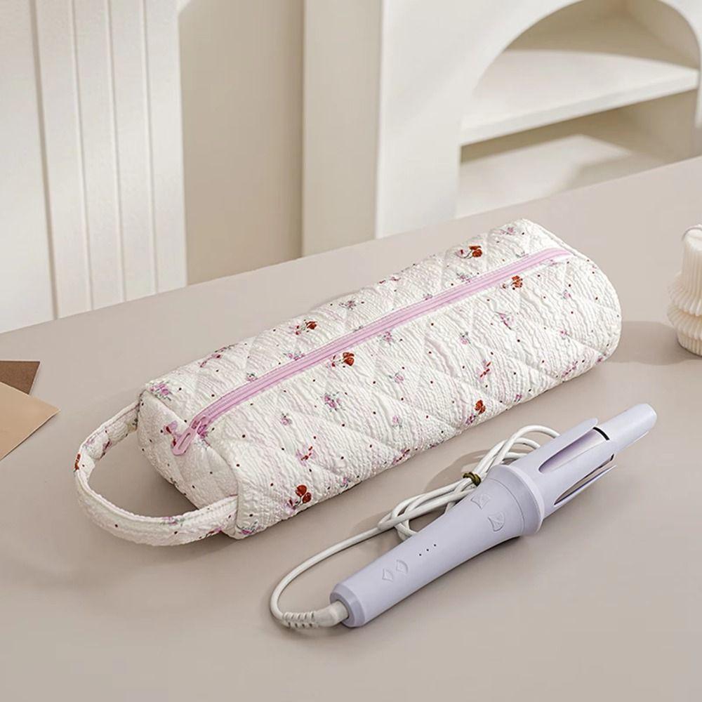 Large Capacity Curler Storage Bag Quilting Cotton Hair Air Wrap Dryer Case  Travel Use