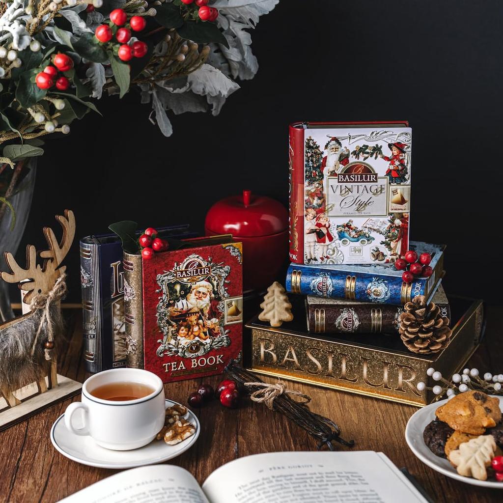 [Gift] Basil Tea Miniature Tea Book Vintage (10g) Strawberry, Vanilla, and Cream Flavors, 5 Tea Bags