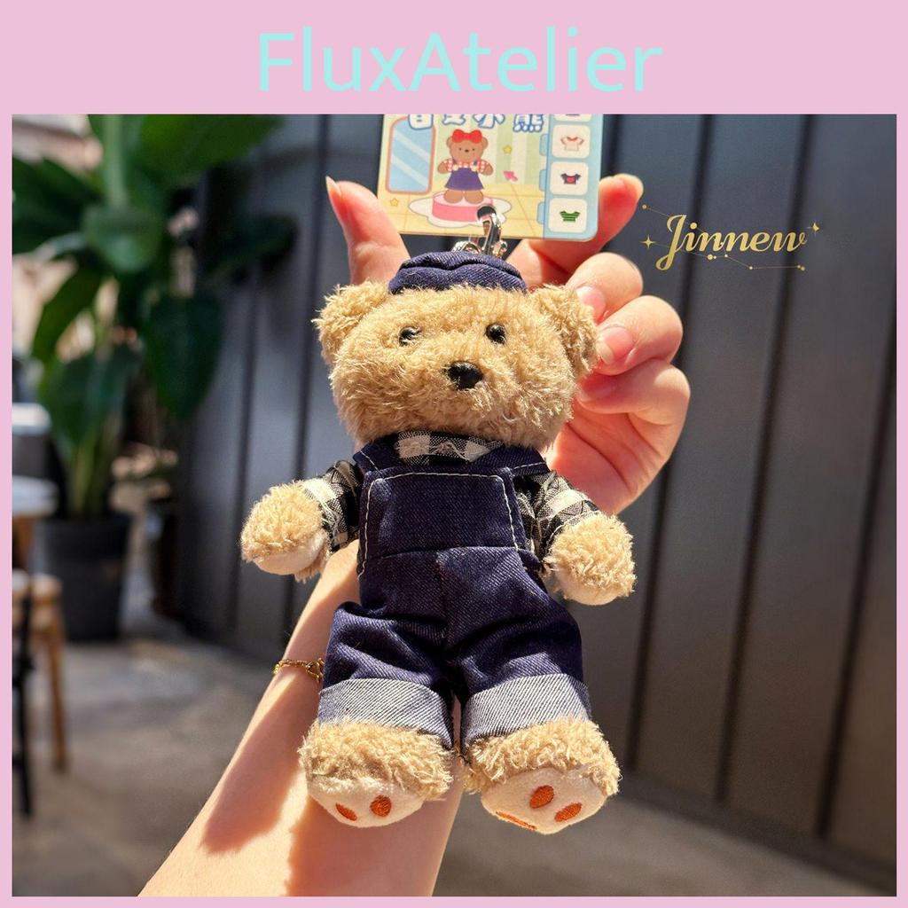 Cuter Bear Plush Keyring With Denim Overalls And Dress Decor For Backpack Or Car Keys