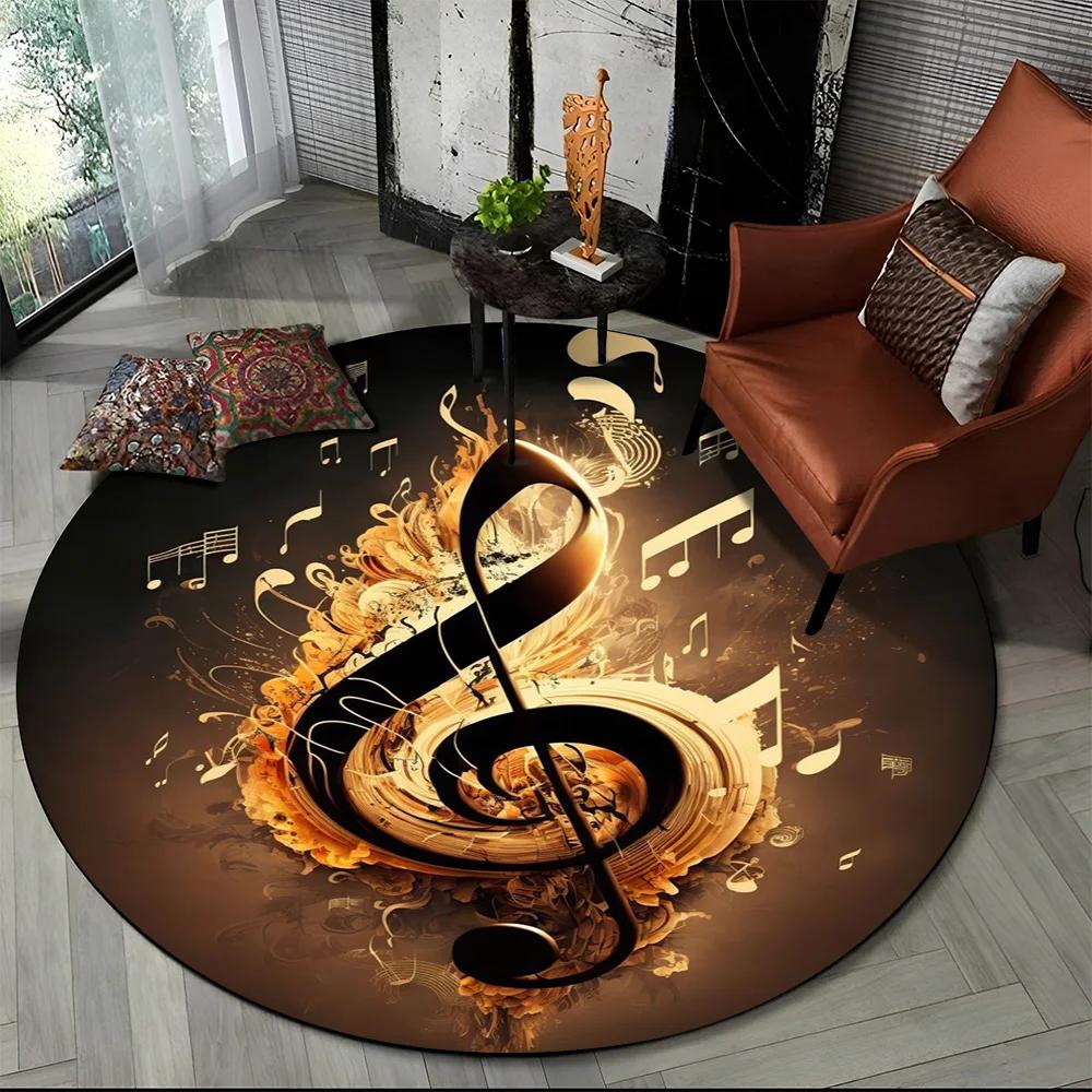 Colorful Musical Note Music Score Cartoon Round Carpet Rug for Living Room Bedroom Kids Playroom Decor,Pet Area Rug Non-slip Mat